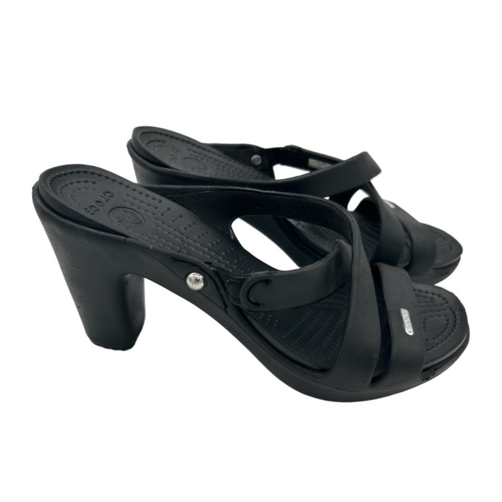 Crocs Cyprus II Heels Sandals Women's Size 8 Black Strappy Block Heel Shoes